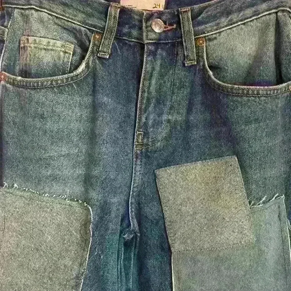 Free People We The Free Bare With Me Patchwork Boho Hippie Novelty Jeans 24 - Picture 15 of 16